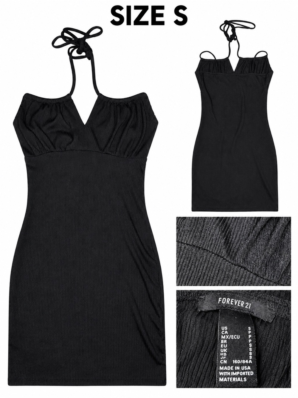 Forever 21 Black Ribbed Halter Mini Dress